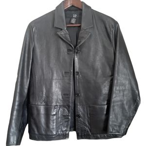 GAP Genuine Leather Blazer Size M Black with Front Pockets